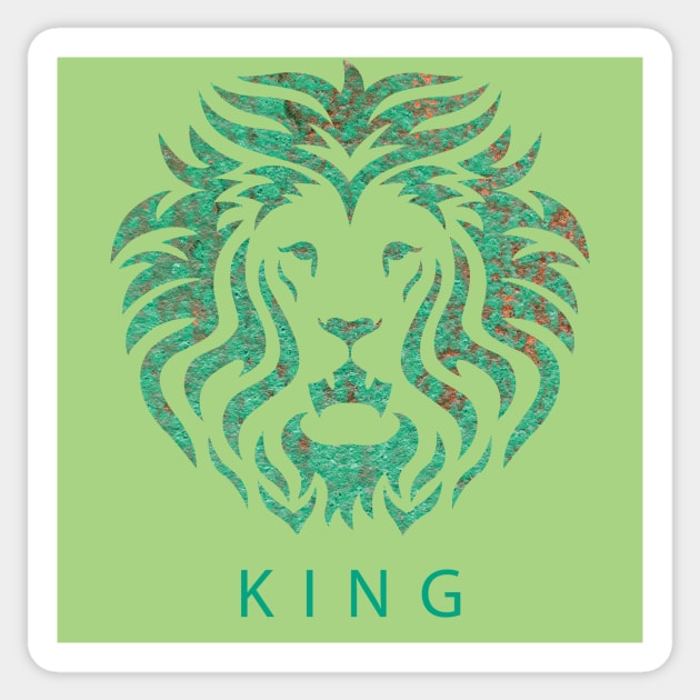 'KING' Lion Head - Green Sticker by sleepingdogprod